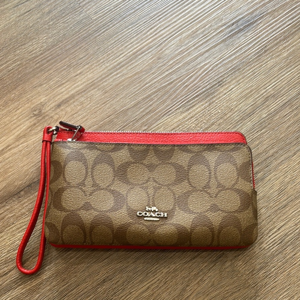 Coach Signature Brown and Red Wristlet